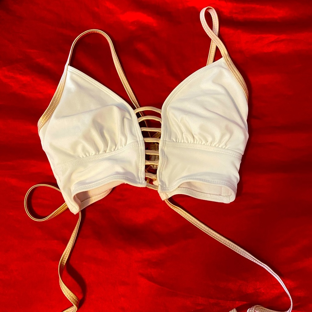 bikini top, white and gold